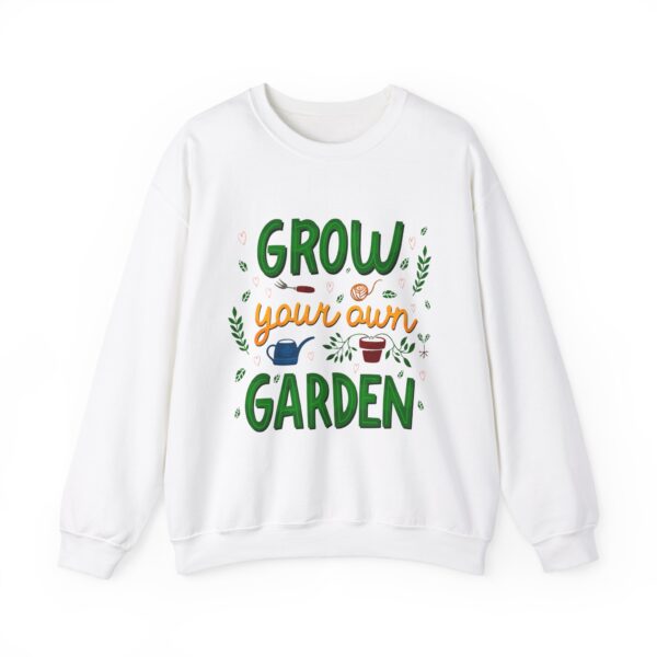 Gardening Crewneck Sweatshirt, featuring a minimalist "Grow Your Own Garden" print.